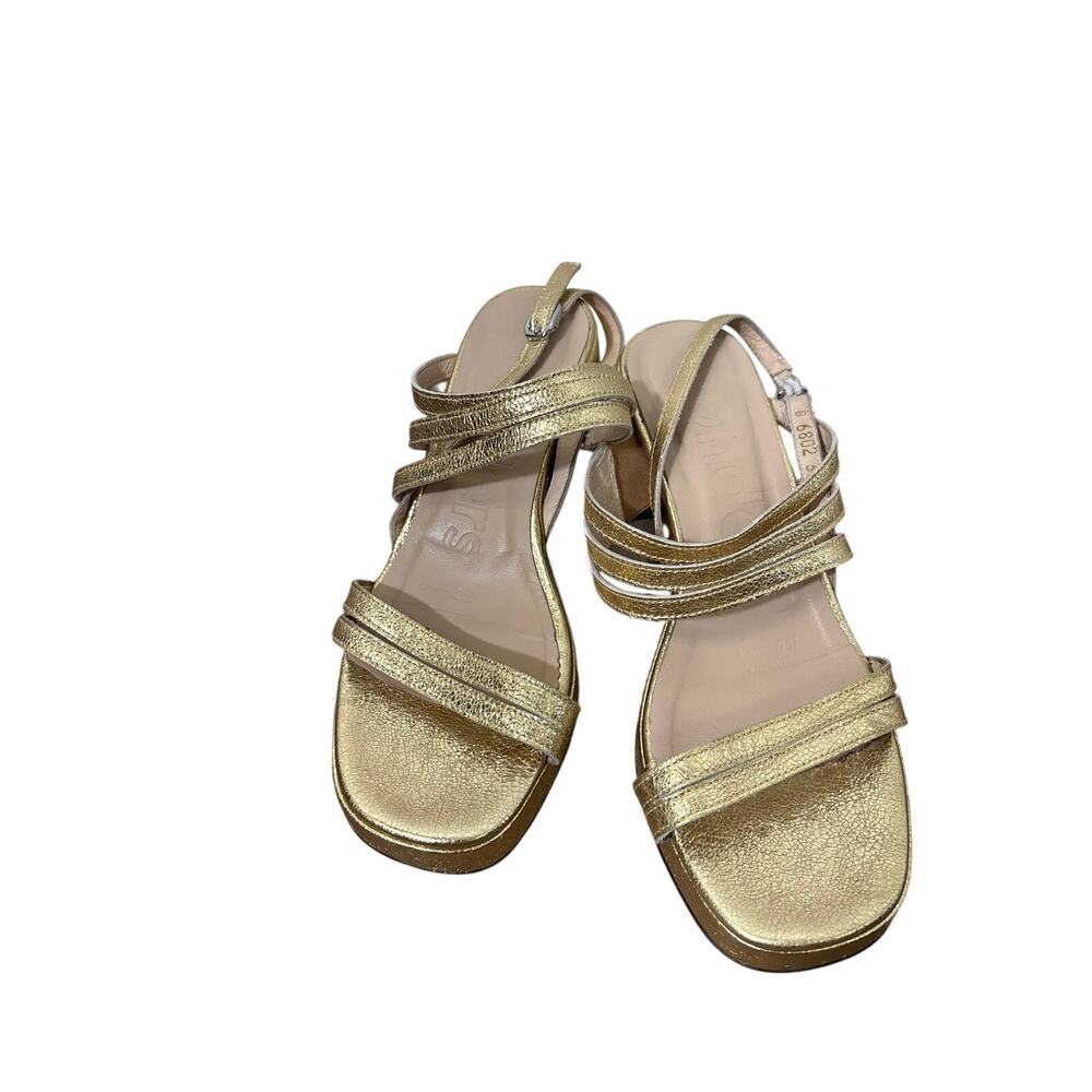 Wonders Gold Strappy Medium Heel Sandal Sz 38